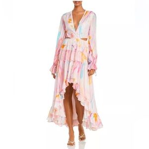 ROCOCO SAND Davina High Low Dress Maxi Pink Cut Out
